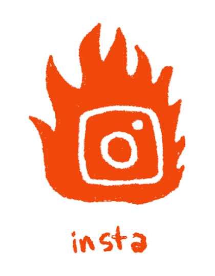 Illustrated flame containing instagram logo and link.